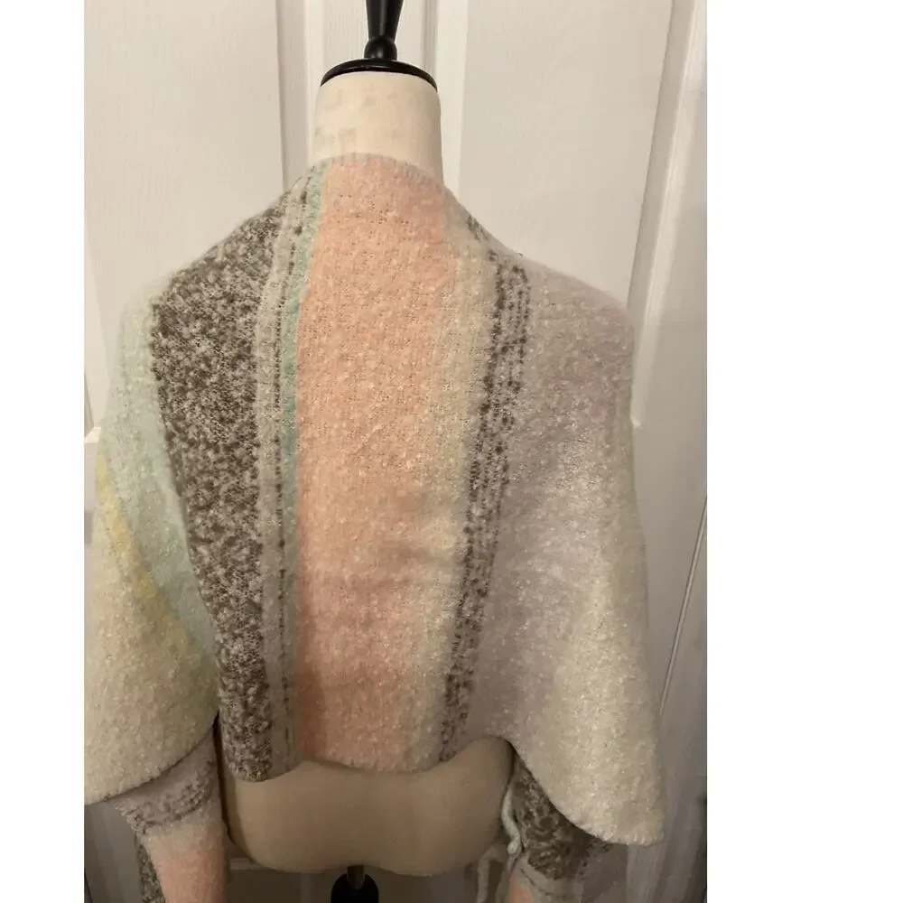 NWT True Craft Ivory Sail Combo Cozy Comfort Striped Fringe Wrap Scarf, OS - Picture 3 of 5